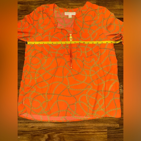 MICHAEL KORS ZINNIA Orange Gold Chain Print Blouse size M - Picture 11 of 12